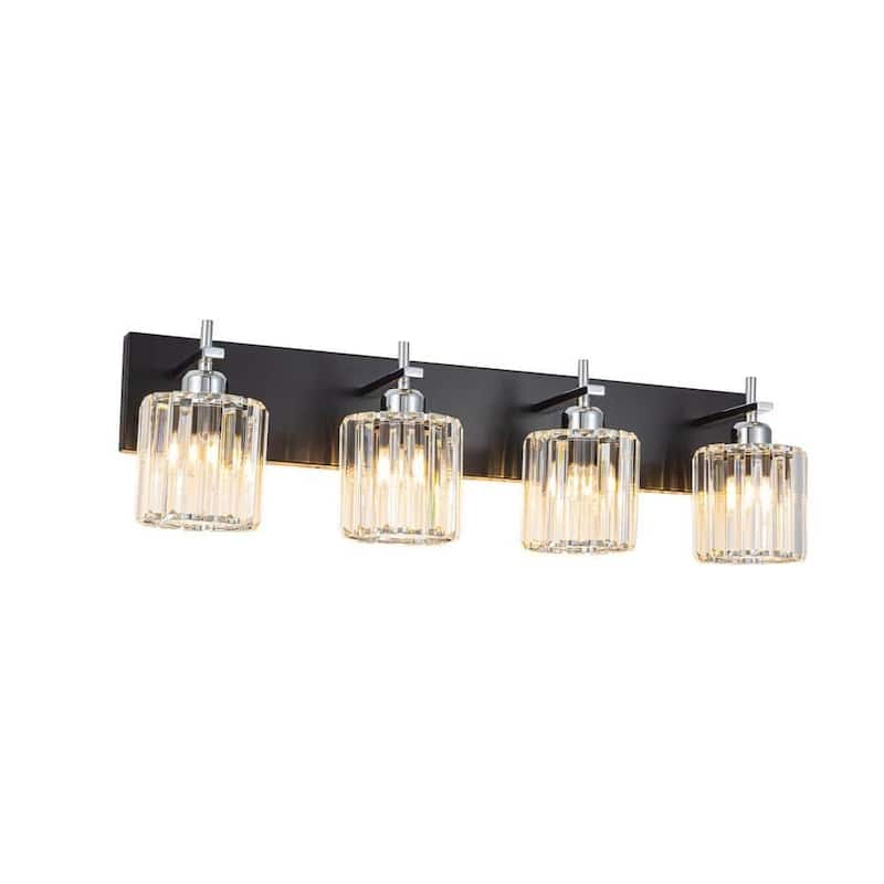 Mid-Century Modern Dimmable Bathroom Vanity Light Crystal Glass Wall Sconce - 28" - Black & Chrome