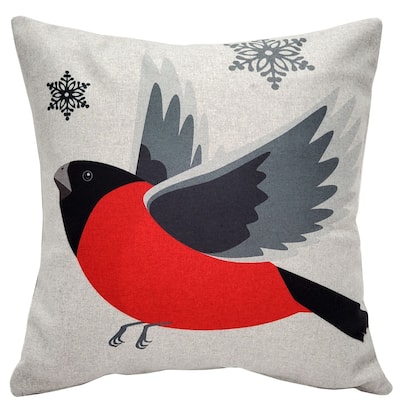 Winter Finch Flying Bird Throw Pillow