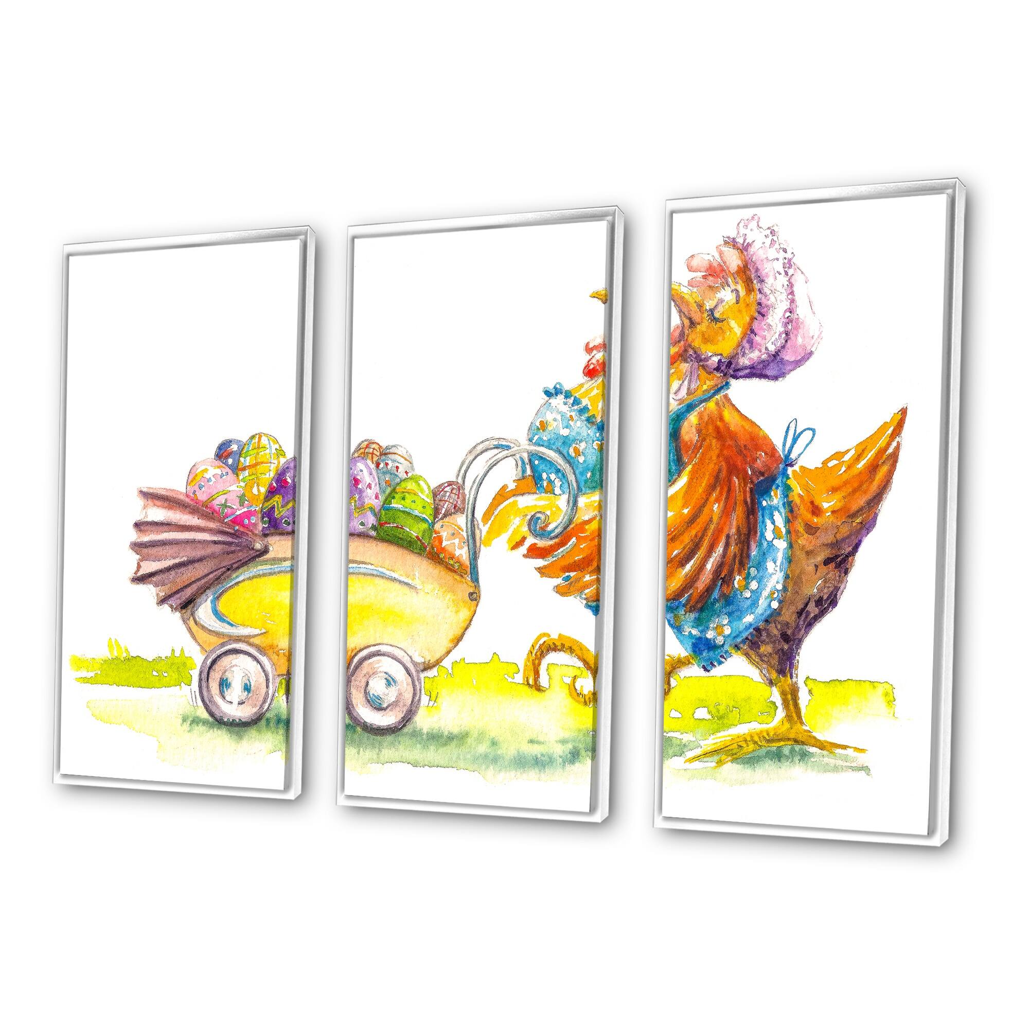 Designart "Hen with Colorful easter Egg" Animal Framed Canvas Wall Art