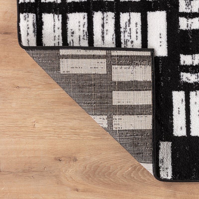 Black Ivory Geometric Blocks Stylish and Durable Area Rug