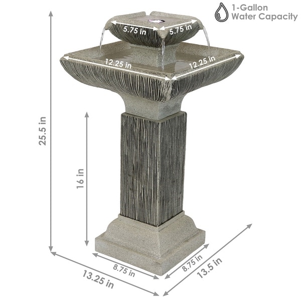 Sunnydaze Square 2-Tier Outdoor Bird Bath Fountain with LED Lights - 25" - Thumbnail 2