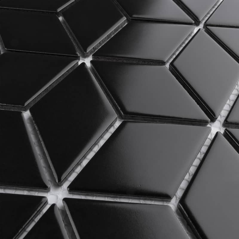 Merola Tile Metro Rhombus Matte Black 10-1/2" x 12-1/8" Porcelain Floor and Wall Tile