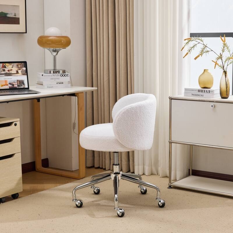 Teddy Swivel Chair Adjustable Rolling Office Desk Chair with Wheels and Support for Living Room - N/A