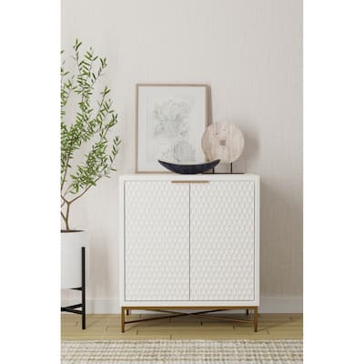 Origins by Alpine White Pearl Wood Bar Cabinet, White