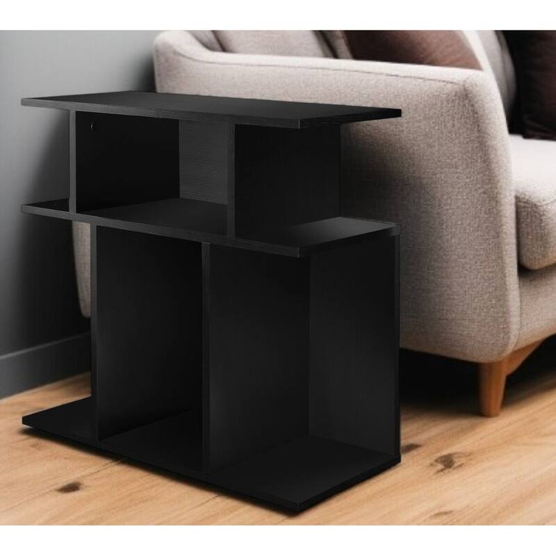 HomeRoots 24" Black Wood End Table With Six Open Shelves - 11.75