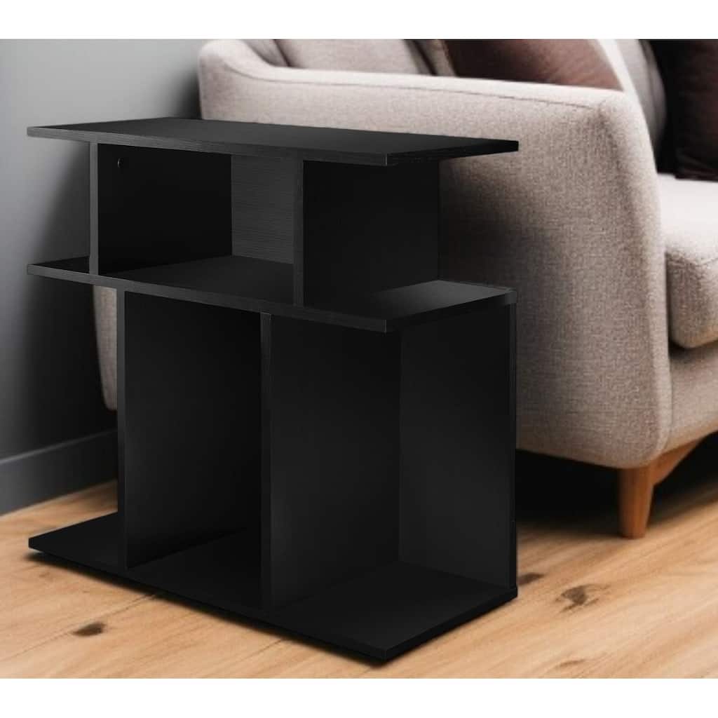 HomeRoots 24" Black Wood End Table With Six Open Shelves - 11.75