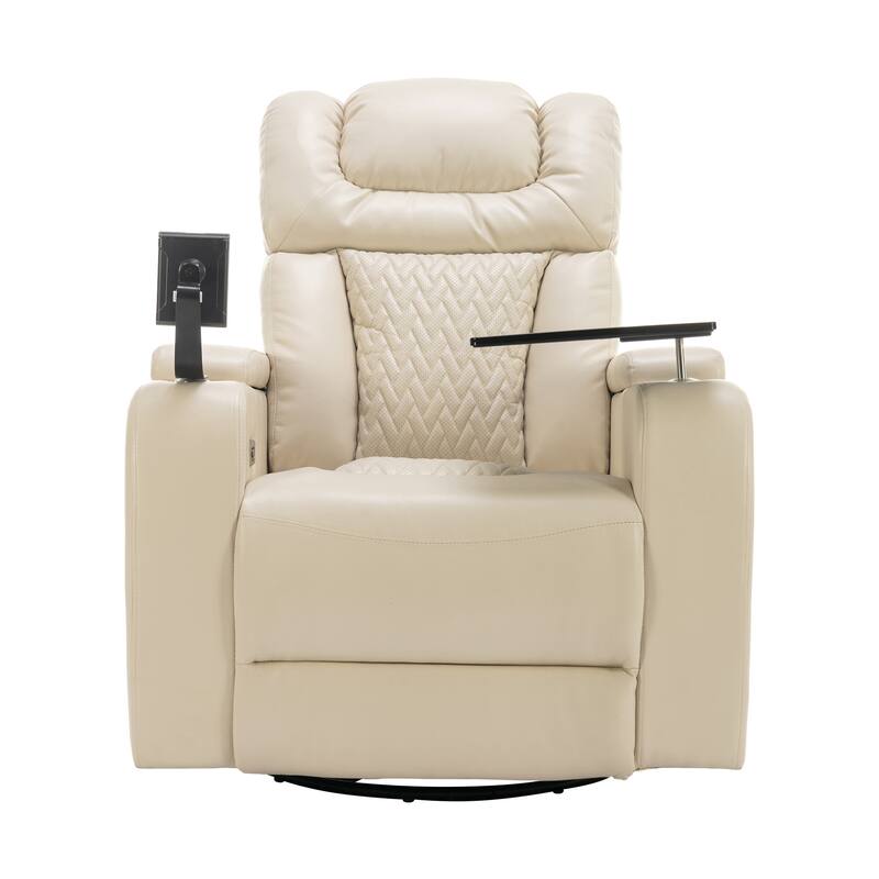 270° Swivel PU Leather Power Recliner with Phone Holder, Cup Holder, USB Port Home Theater Recliner for Living Room