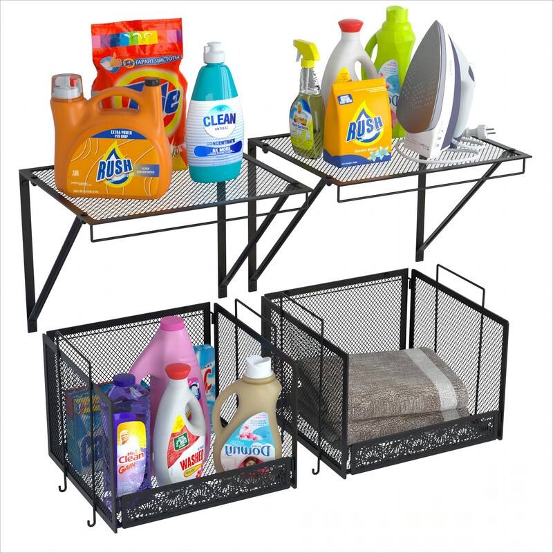 Over The Washer and Dryer Shelf - 13"D x 11"W x 14"H - Black 4 Pack Laundry Room Shelves