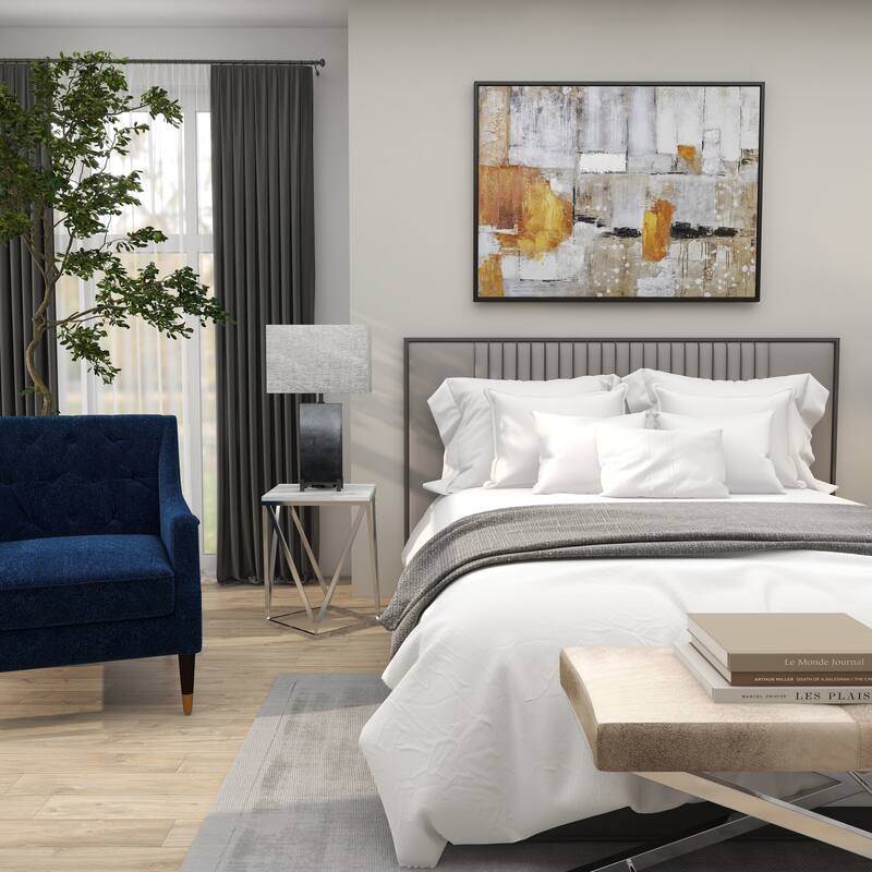 Silver Stainless Steel Accent Table with Marble Top - 18 x 18 x 21