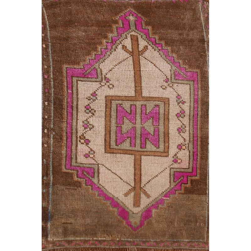 Hand Knotted Oriental 100% Wool Carpet Transitional Medallion Brown Anatolian Area Rug - 2' 11'' X 1' 10''