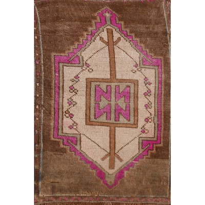 Hand Knotted Oriental 100% Wool Carpet Transitional Medallion Brown Anatolian Area Rug - 2' 11'' X 1' 10''