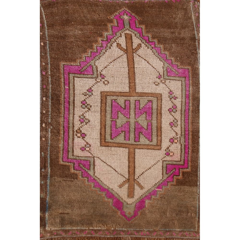 Hand Knotted Oriental 100% Wool Carpet Transitional Medallion Brown Anatolian Area Rug - 2' 11'' X 1' 10''