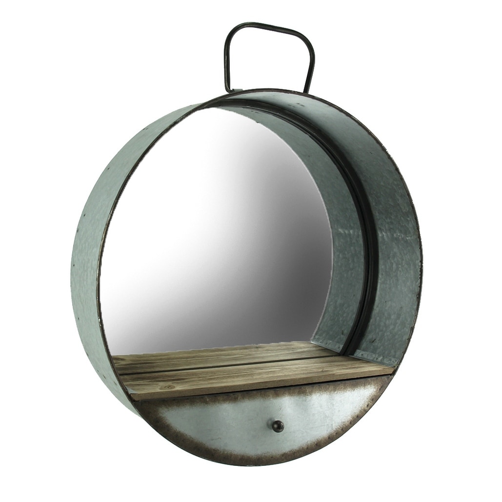 Shop Galvanized Zinc Finish Metal Tub Frame Round Wall Mirror With