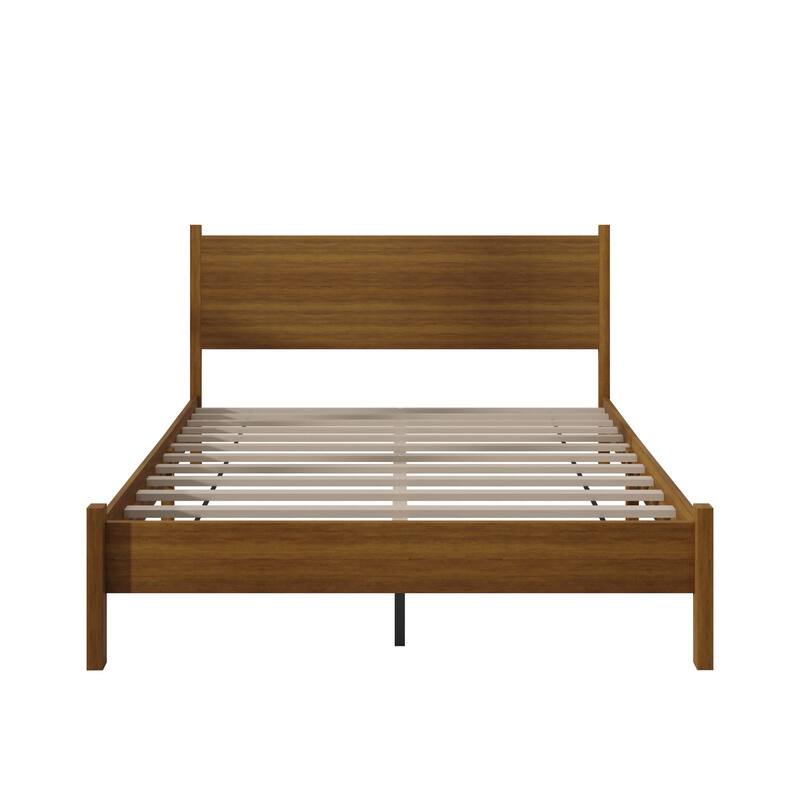 Clayfell Branford Solid Wood Platform Bed Frame with Panel Headboard and Full Slat Support
