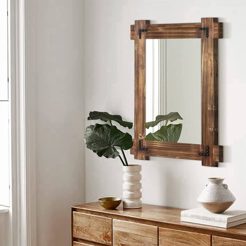 Rustic Mirror Wood Mirror for Bathroom, Decorative Framed Wall Mirror, Farmhouse Natural Vanity