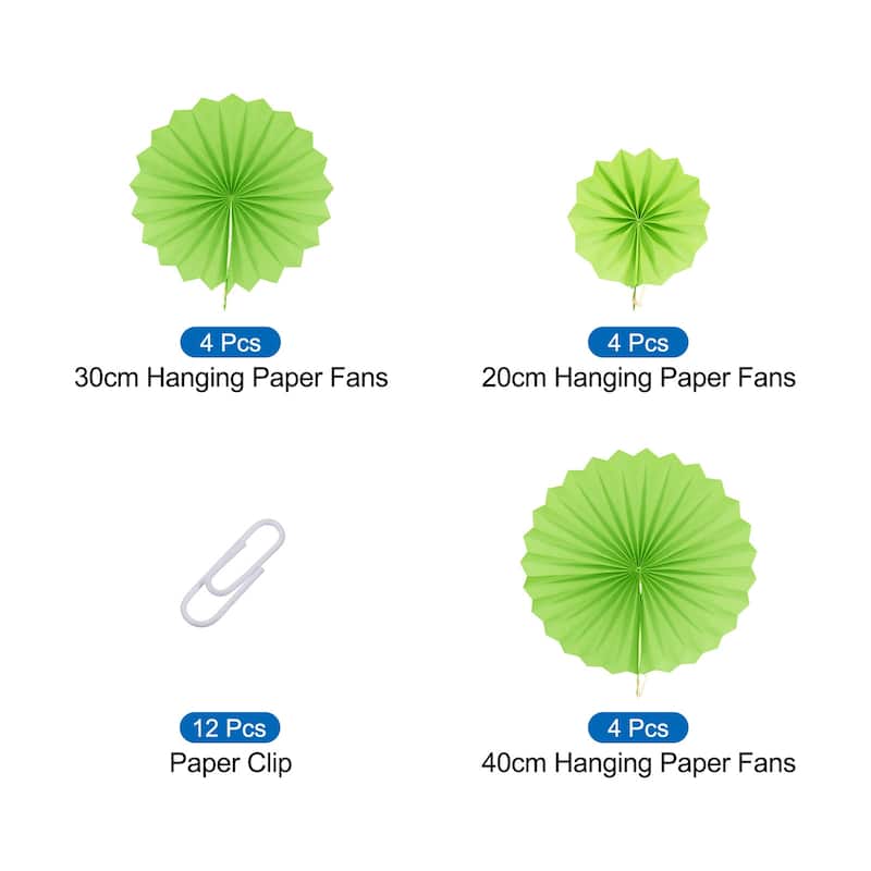 Hanging Paper Fans Party Set 12Pcs Decoration for Home Birthday Wedding Green