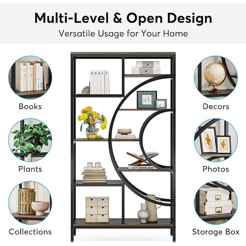71 inches Geometric Bookcase, 8 Tiers Tall Bookshelves for Home Office
