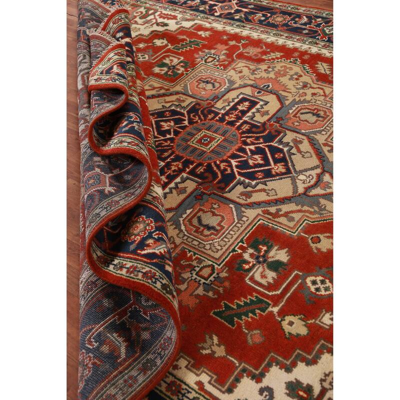 Hand Knotted Oriental 100% Wool Carpet Traditional Medallion Oranges & Rust Heriz (serapi) Area Rug - 12' 1'' X 8' 10''