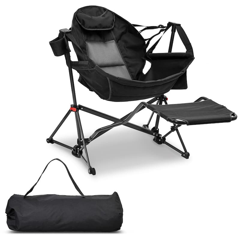 Hammock Camping Chair with Footrest, Outside Foldable Portable Rocking Chairs - Black