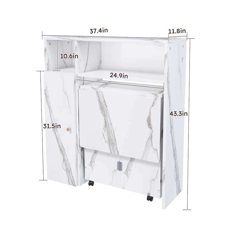 Anmytek Folding Marble Dining Table with Storage & Power Outlet, Convertible Desk for Small Space Kitchen Living Room