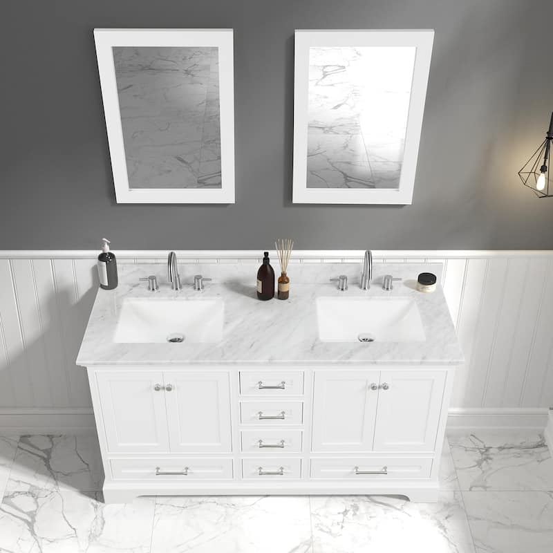 Blossom Copenhagen 60" Double Vanity with Marble Top, Sinks & Mirror