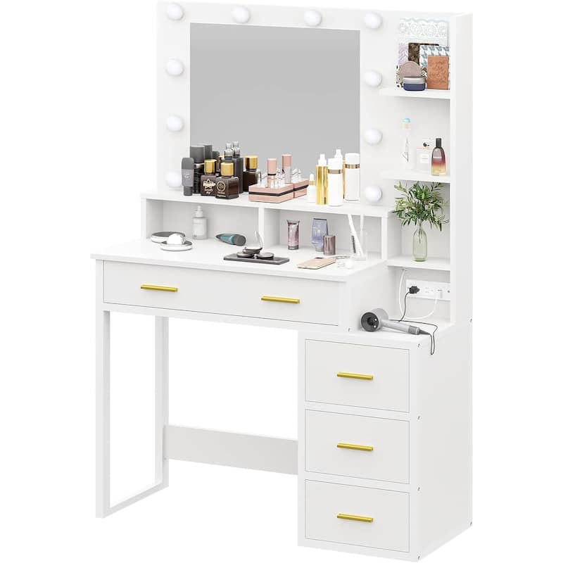 Makeup Vanity Desk 10 Light Bulbs Storage Shelves 5 Drawers