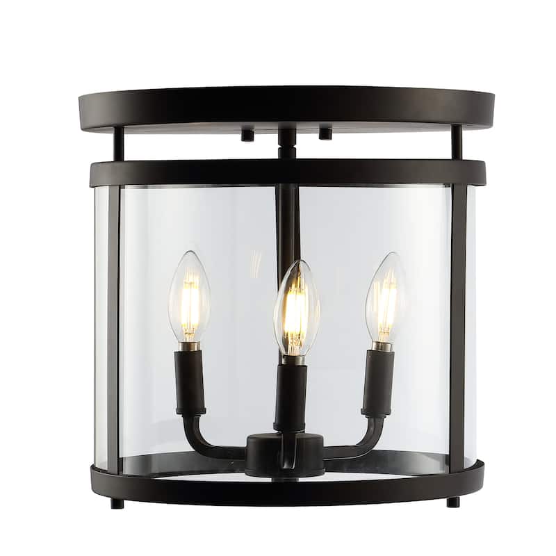 Galax Simple Farmhouse 12.5" 3-Light Metal/Glass Rustic Vintage LED Flush Mount, Oil Rubbed Bronze by JONATHAN Y