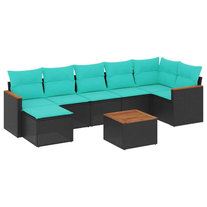 vidaXL 8 Piece Patio Sofa Set with Cushions Black Poly Rattan