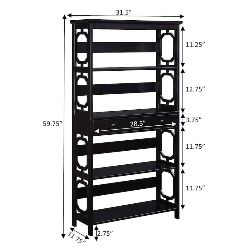 Convenience Concepts Omega 5 Tier Bookcase with Drawer