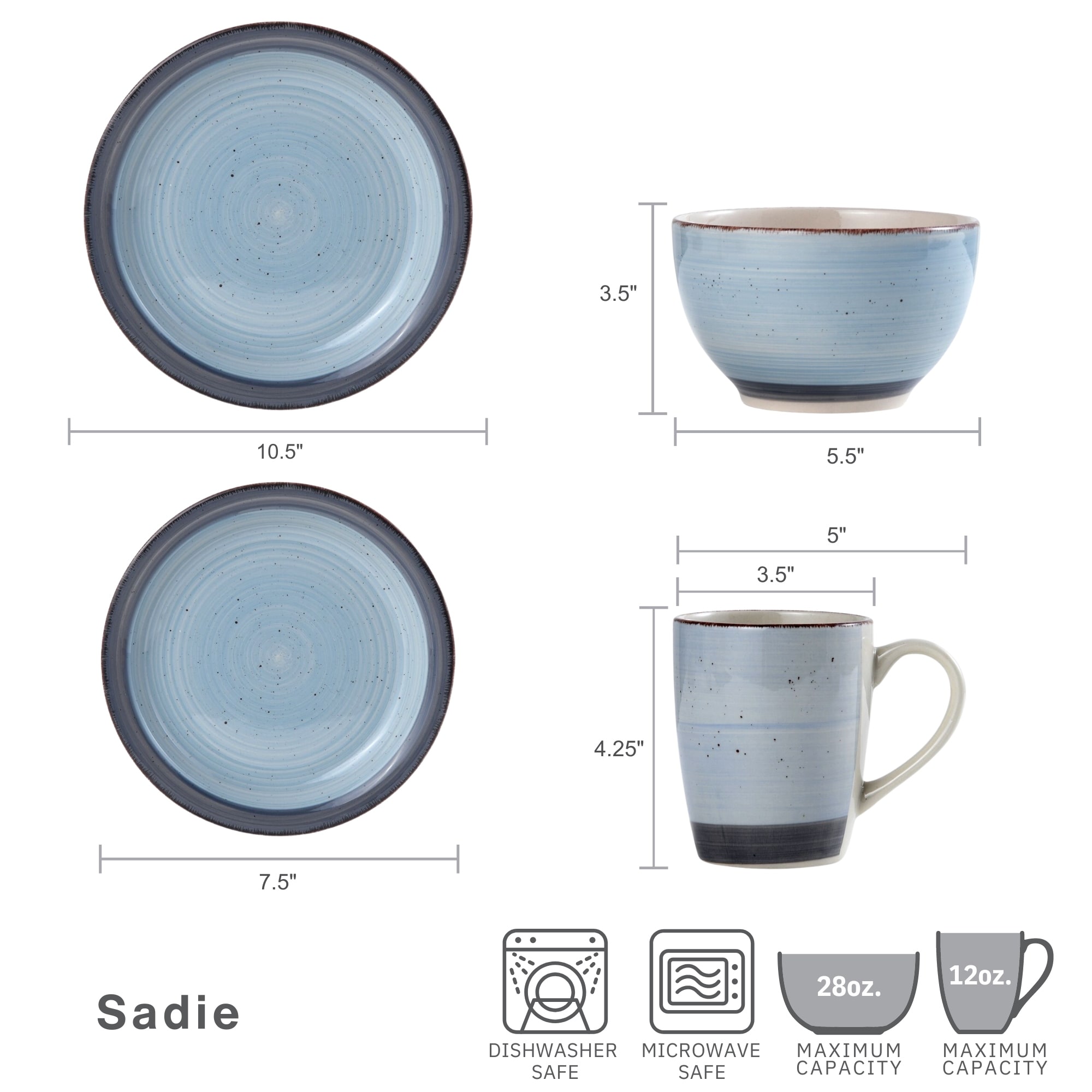 Pfaltzgraff 16-Piece Sadie Blue Dinnerware Set, Service for On