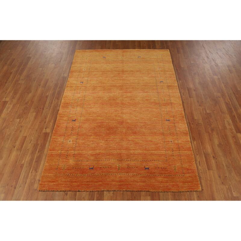 Tribal Orange Gabbeh Indian Area Rug Hand-Knotted Wool Carpet - 5'0" x 7'7"