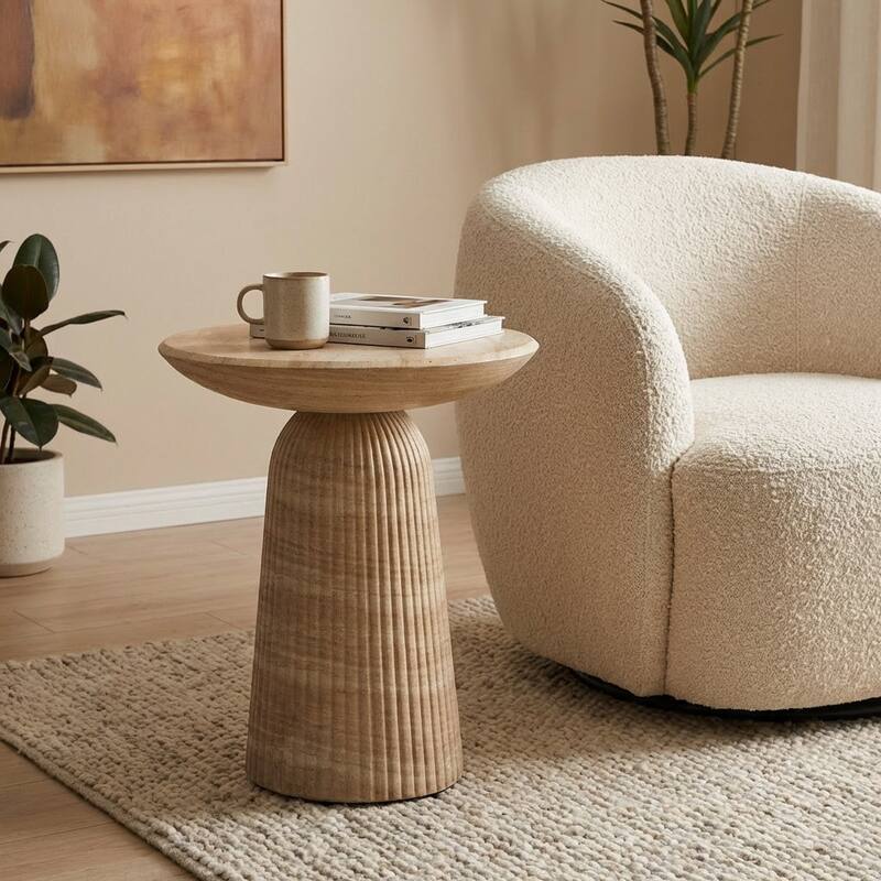 Studio London Maddox Stylish End Table for Elegant Home Interiors - 23.6'' H X 20'' W X 20'' D - Faux Travertine