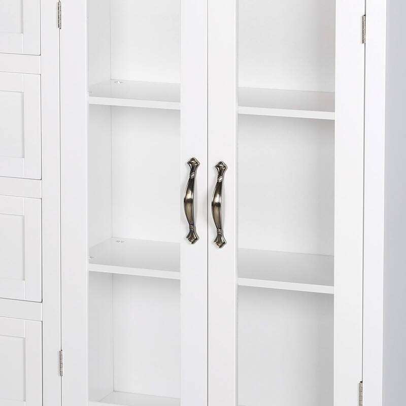 VEIKOUS Kitchen Buffet Sideboard Storage Cabinet with 2 Glass Doors and 4 Drawers