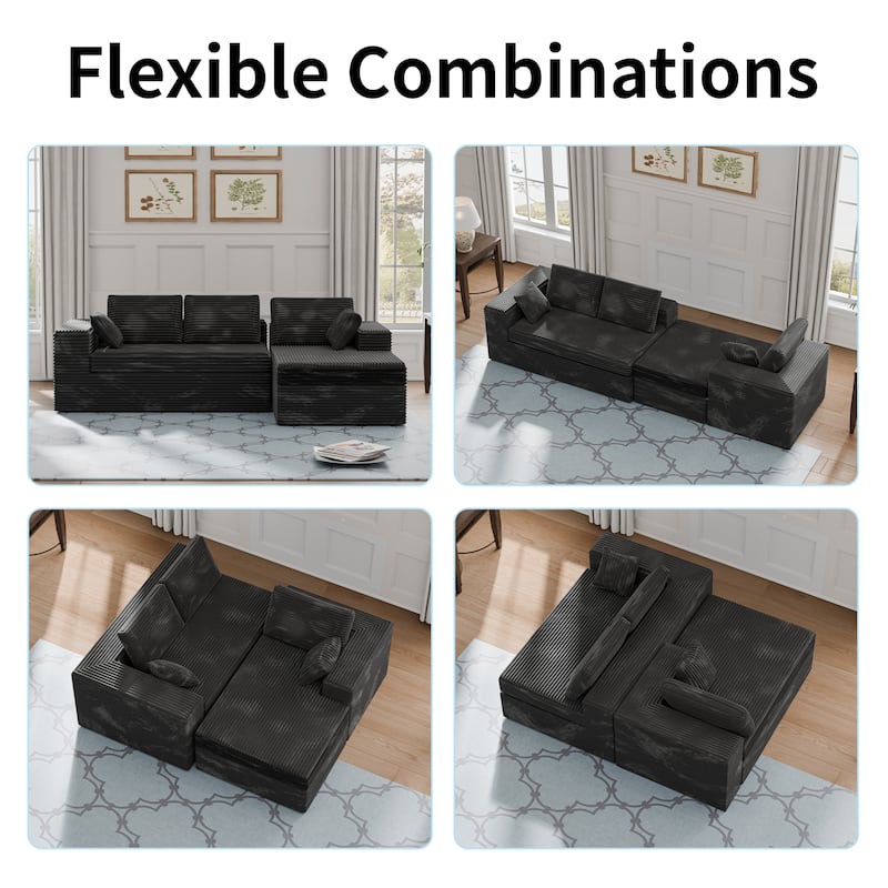 Black 108" Boneless Cloud Couch, Modular L-Shaped Sectional Sofa