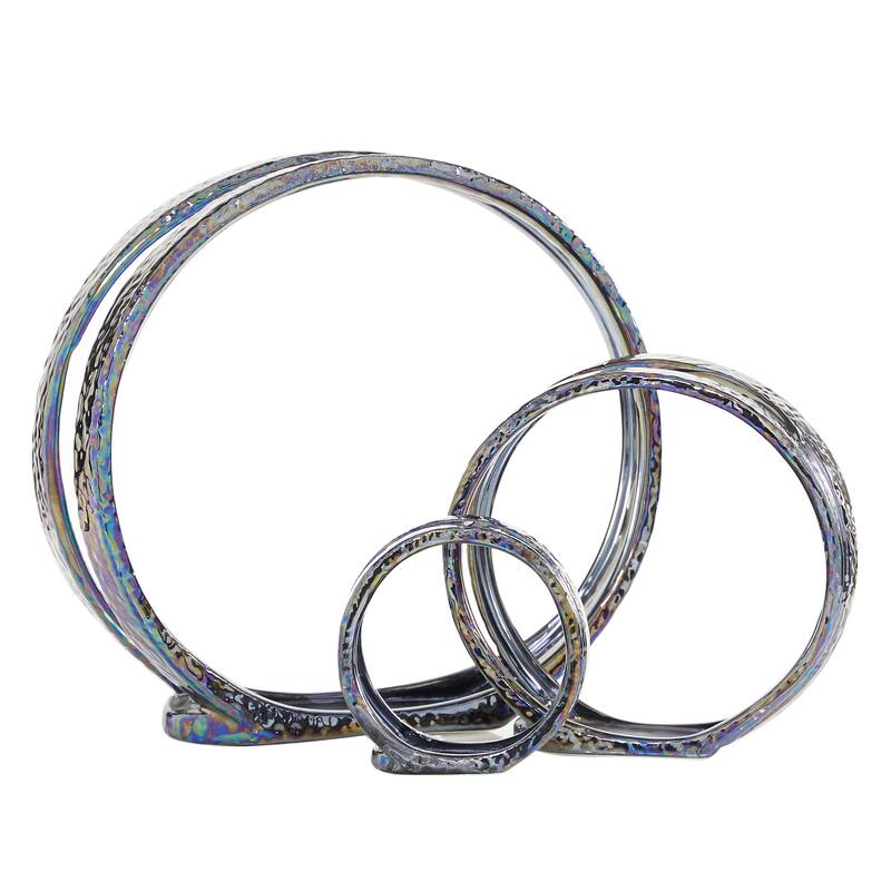 Silver Ceramic Pillar 3 Plate Candle Holder (Set of 3) - 14 x 5 x 13Round