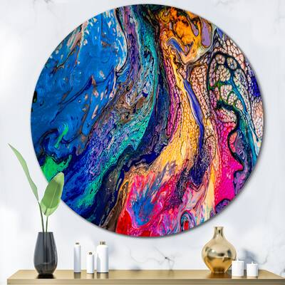 Designart 'Red Blue And Yellow Marble Art Universe' Modern Metal Circle Wall Art