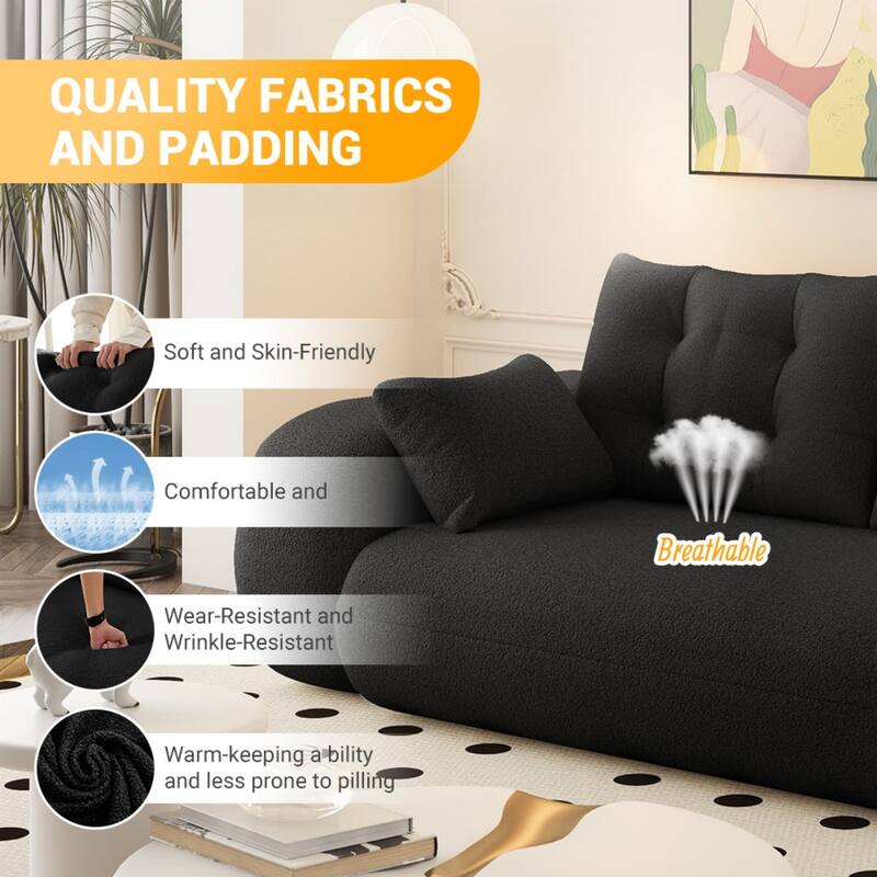 78.7" Teddy Fabric Multi-Functional Foldable 3-in-1 Sofa Bed with Pillows, Lazy Sofa Couch