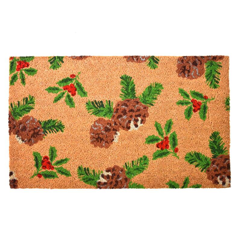 HomeRoots 17" X 29" Brown Red And Green Christmas Outdoor Coir Door Mat - 17.00' X '29.00
