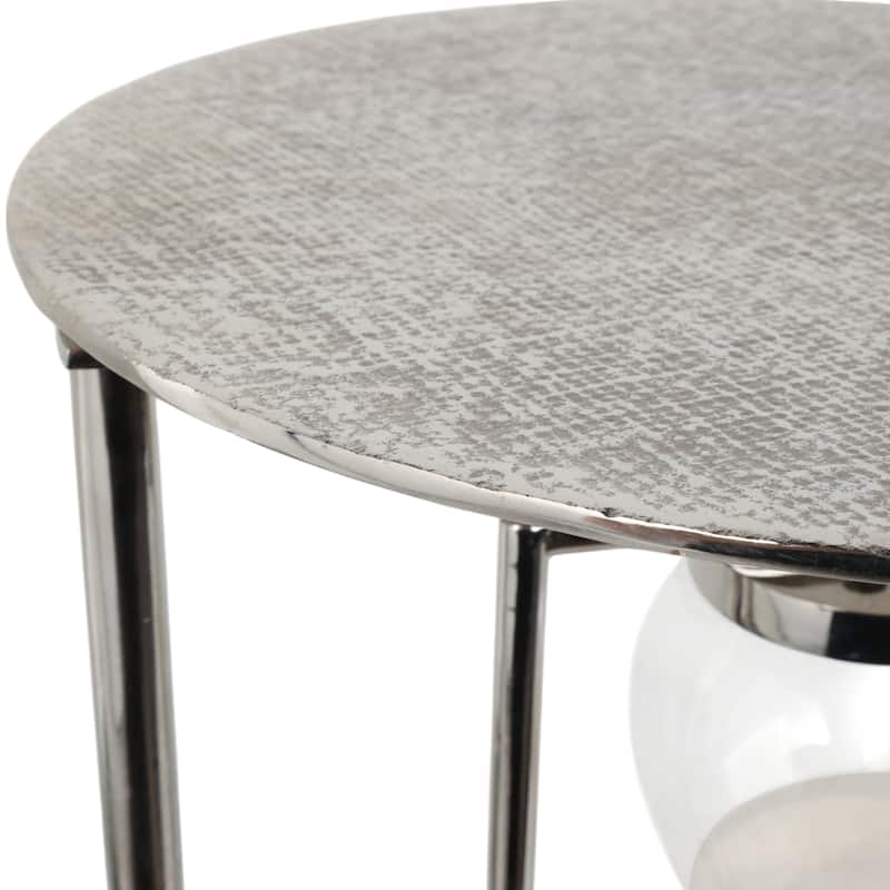 Metal Glass Accent Side Table Hourglass Base Round Design Home Decor - 16" x 16" x 23"