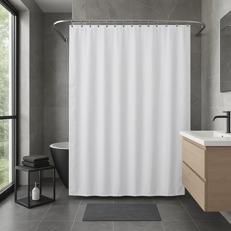 White Extra Wide Shower Curtain Polyester 16 Rings 95"W x 79"L