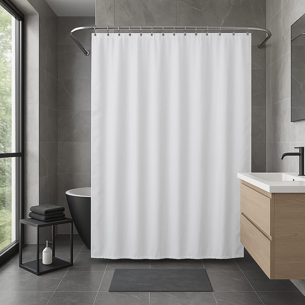 White Extra Wide Shower Curtain Polyester 16 Rings 95"W x 79"L