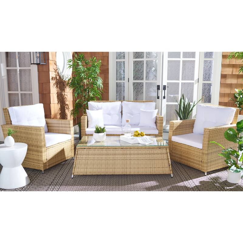SAFAVIEH Outdoor Living Lorma 4-Piece Patio Set - 55"W x 32"D x 33"H - Natural/White