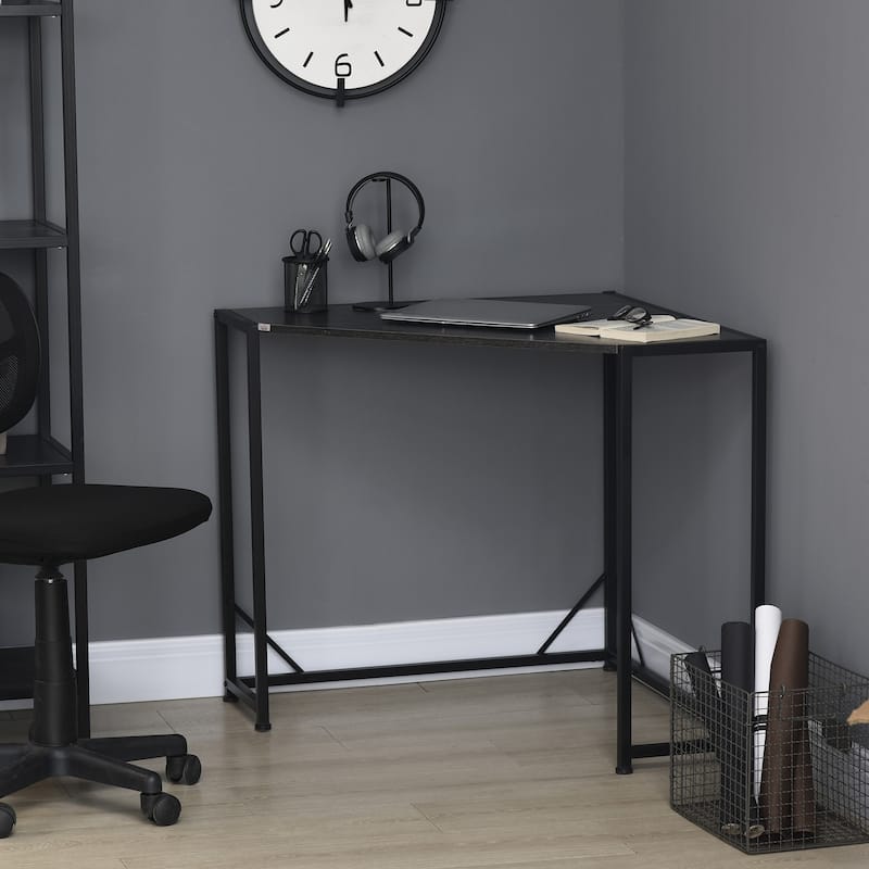 HOMCOM Space-Saving Small Corner Writing Desk & Corner TV Stand, Corner Computer Desk with Strong Metal Frame - Grey