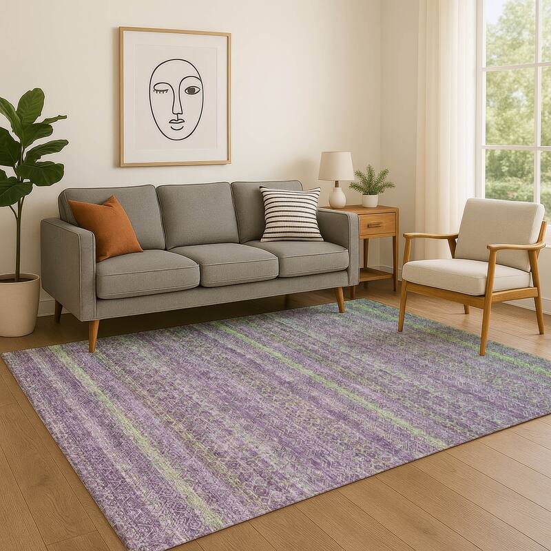 Premium Washable Super Soft Boho Stripes Mayfield Rug - Purple - 5' x 7'6"