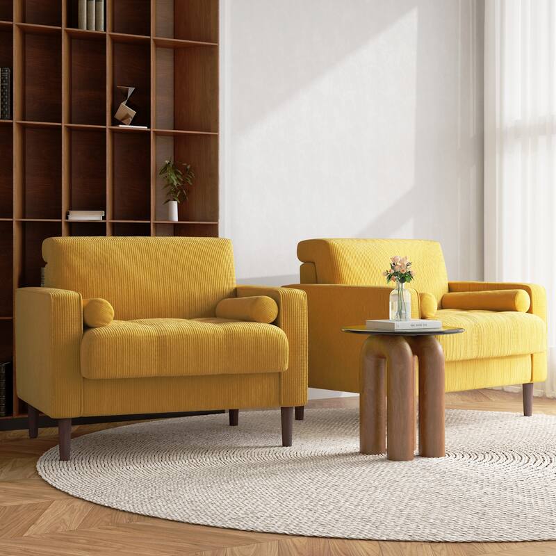 2 Set Modern Wide Armchair Corduroy Accent Chairs