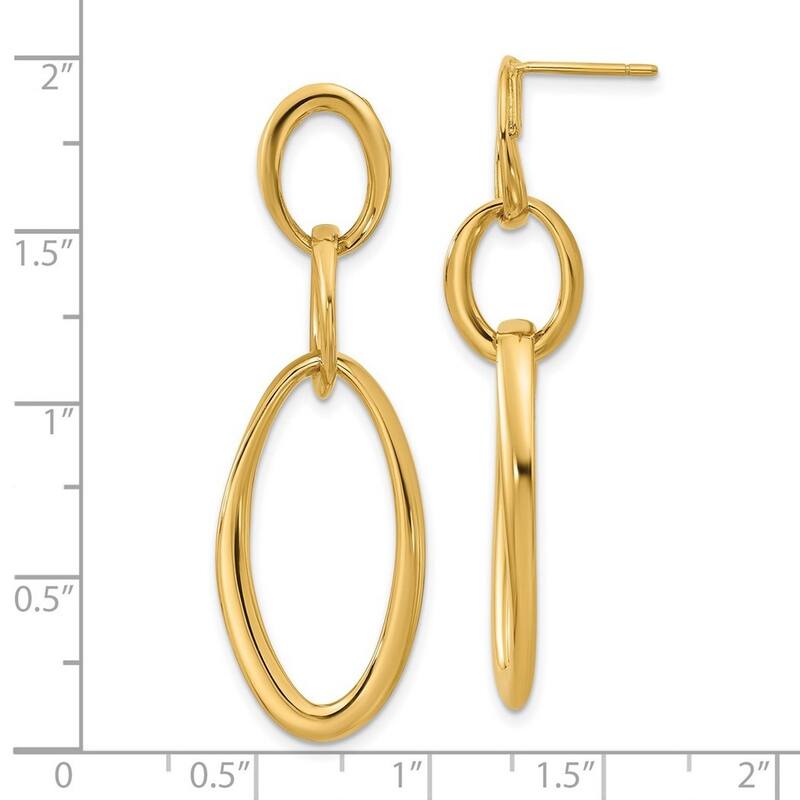Curata Solid 18k Yellow Gold Italian 47x16mm Elongated Oval Links Dangle Post Earrings