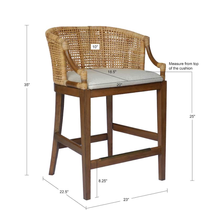 Martha Stewart Playa Handcrafted Rattan & Wood Counter Stool 25" H