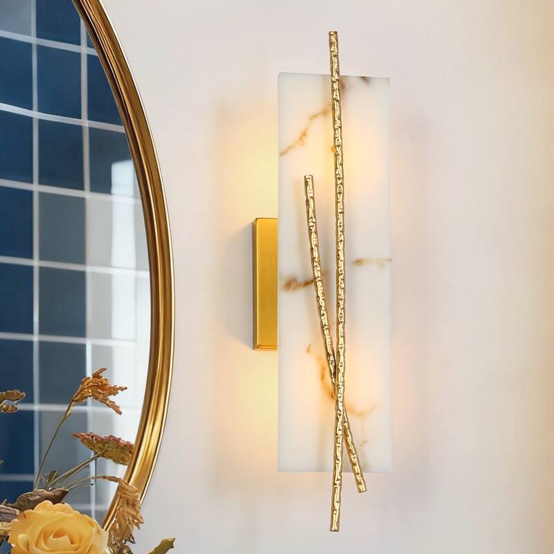 Modern Glam Gold Foil Flush Mount Wall Sconce with Imitation Marble shade for bathroom - W3.9 " x H17.1"
