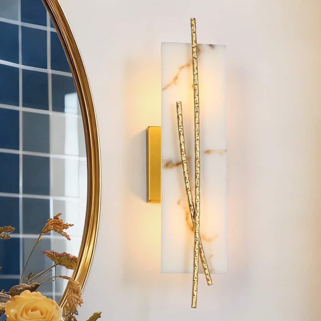 Modern Glam Gold Foil Flush Mount Wall Sconce with Imitation Marble shade for bathroom - W3.9 " x H17.1"
