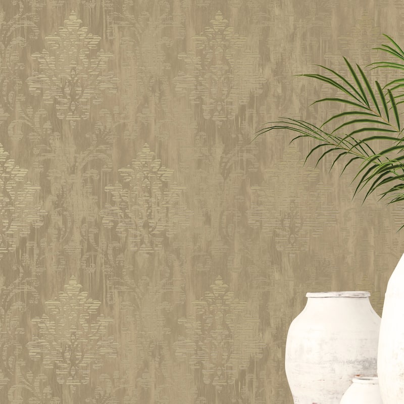 Galerie Wallcoverings Metallic FX Modern Damask Non-woven Metallic Finish Wallpaper Roll